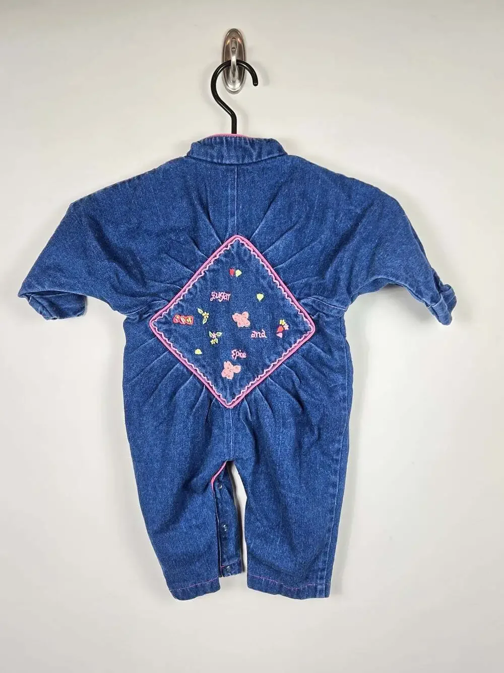 Vintage 90s Popsicle Baby Denim Romper 12M Sugar & Spice Embroidered